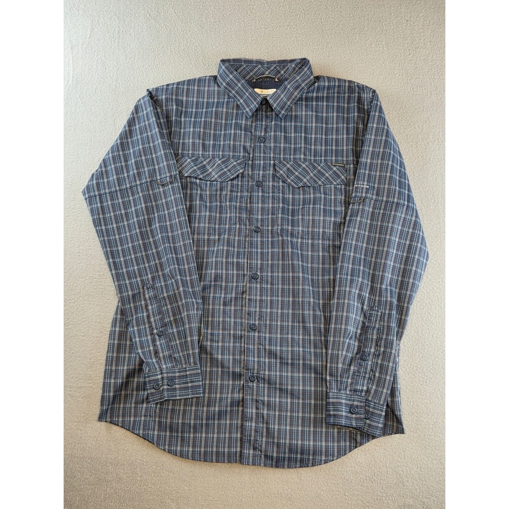 Columbia Omni-Shade Vented Fishing Shirt Blue Plaid Long Sleeve Mens M Outdoor